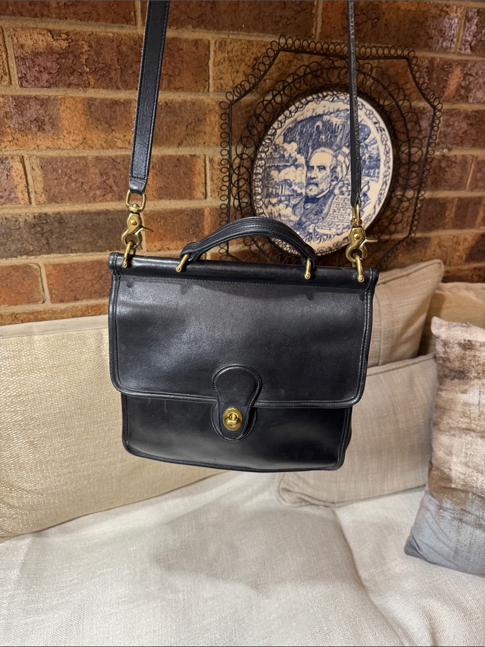 Women coach Black Leather  Bag with Top Handle and Strap